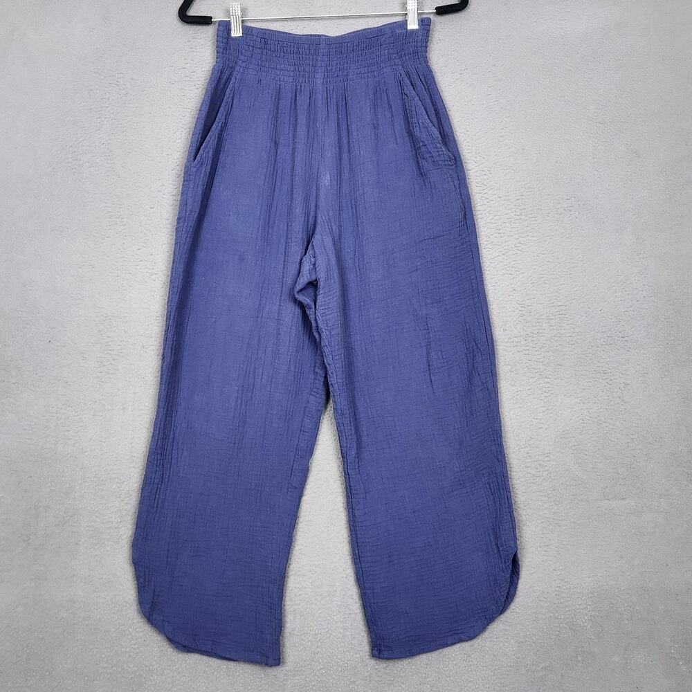 Marine Layer Pants Womens Large Blue Cotton Gauze Crop Wide Leg Pull On Pockets